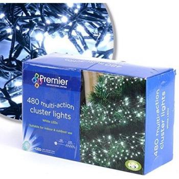 Multi‑Action 480 White Cluster Christmas Lights (Premier)