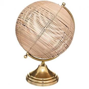 Rattan-Deko-Globus mit vergoldetem Metall, Ø 19 cm, H 28 cm