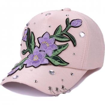 Gorra Hip-Hop con Flores Rosas y Diamantes