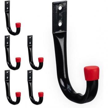 Heavy-Duty Garden Tool Hangers, Set of 6, Wall Hooks, Steel, Black/Red