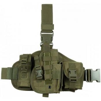 Pistolenbeinholster „MOLLE“ – Rechts – Oliv – mit Taschen