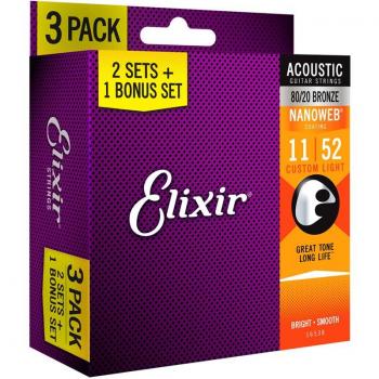 Triple Set de Cuerdas Elixir 80/20 Nanoweb 11-52