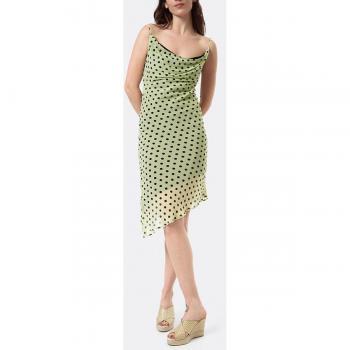 Vestido Midi Escote Drapado en Gasa Luces Verdes Cuplé