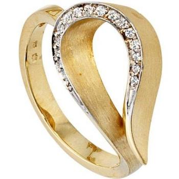 Damen‑Ring JOBO 585 Gold Gelbgold mit 16 Brillanten – teilrhodiniert, teigmatt