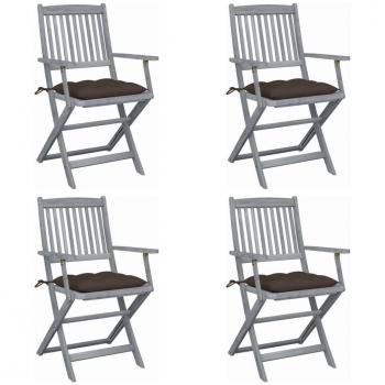 Conjunto de 4 Cadeiras Dobráveis para Exterior com Almofadas de Conforto