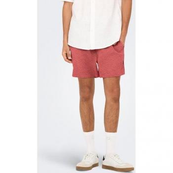 ONLY & SONS Herren Badeshorts in Dunkelrosa, Seersucker, Größe XL