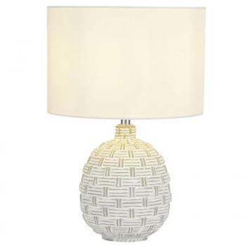 Licht-Erlebnisse Nachttischlampe Jonathan, ohne Leuchtmittel, Weiß E14 36,5 cm Ø 25 cm Stoff Keramik Retro Wohnzimmer