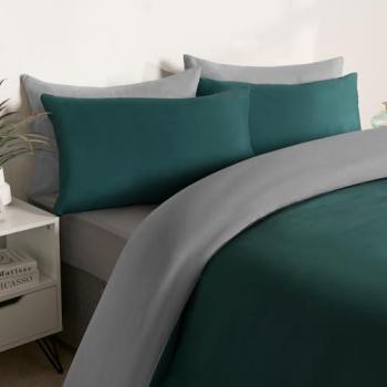 Plain Teal Reversible Duvet Cover and Pillowcase Set