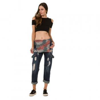 Bib-Patterned Ladies' Regular Denim Overalls