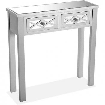 Versa Silke Narrow Entryway Hall Table with 2 Drawers, Dimensions (H x W x D) 30 x 4.3 x 30 cm, Includes 2 drawers, Color Gray