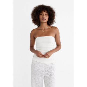 Stradivarius Longline Shirt ohne Träger – Weiß, Saum, M