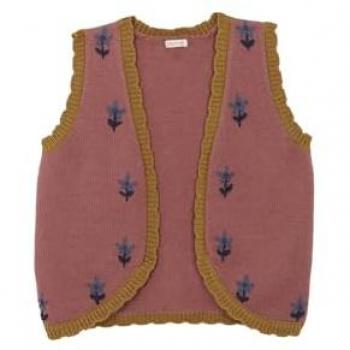 Chaleco de Niña con Bordado Floral y Ribetes Coloridos