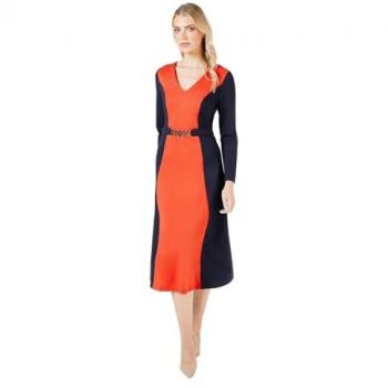 Colour Block Belted Ponte Midi Dress