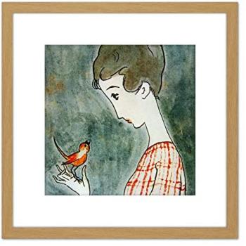 Takehisa Red Bird 8x8 Square Wall Art with Mount