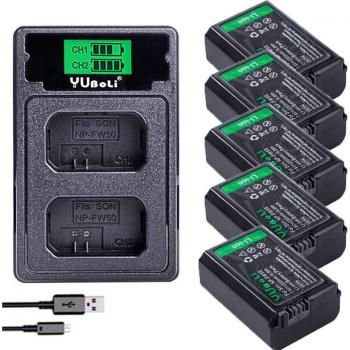Yuboli 2000mAh NP-FW50 Batterij + LED Dual USB Oplader voor Sony A7S