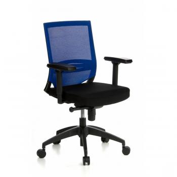 Siège de bureau professionnel PORTO BASE Noir/Bleu avec accoudoirs et dossier en tissu maille respirant