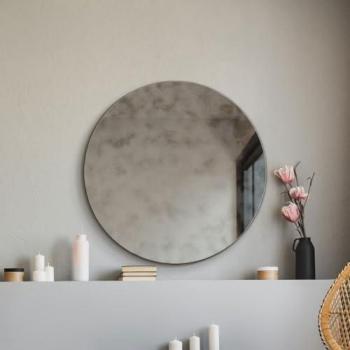 Vetus 24 Antiqued Silver Round Wall Mirror with Polished Edges
