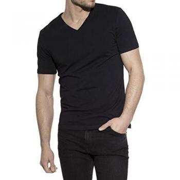 Camiseta Cuello Pico Hombre Algodón Orgánico Color Negro