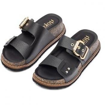 OCA-252 Sandalias de Plataformas en Cuero Negro Yokono
