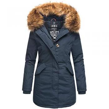 MARIKOO Damen Winterjacke Parka mit Kunstfellkapuze Karmaa Princess