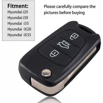 Couvercle de clé 3 boutons flip pliant noir – i20 / i30 / i35 / ix20 / ix35