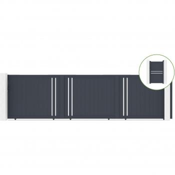 Puerta corredera de aluminio gris 6 m con puerta auxiliar 1 m (Giona y Cimone)