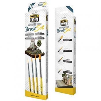 Setje van 4 Penselets voor Diorama Modellen, Productnr. MIG 7601