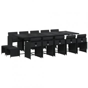 Black Poly Rattan 15-Piece Patio Dining Set with Cushions