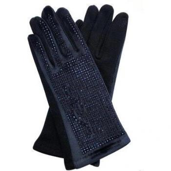 Suede Winter Driving Gloves with Rhinestones