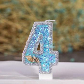 Sparkling Blue Shell Number Cake Decorations