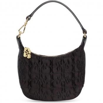 Ganni Quilted Butterfly Mini Shoulder Bag, Black, UNI