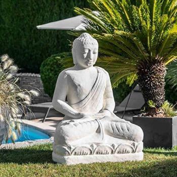 Statue de jardin Bouddha 105cm blanc en fibre de verre