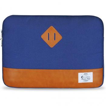 Funda para Portátiles e-Vitta Heritage 14 en Azul y Marrón, Diseño Monótono con Imitación Piel y Relleno de Espuma de Poliéster, Interior Afelpado