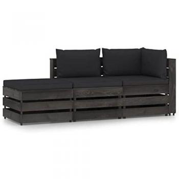Garten-Lounge-Set 3-tlg. Grau mit Kissen aus imprägniertem Holz