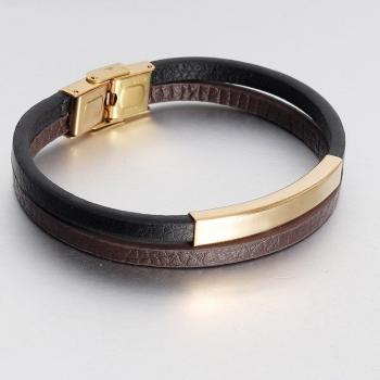 Bracelet en cuir double pour homme avec fermoir en acier inoxydable