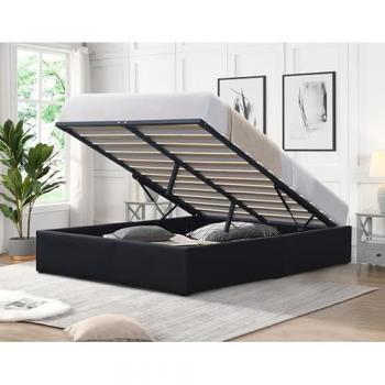 Lit Coffre Loris 180x200 – Design Noir, Pieds Inclus, 2×14 Lattes