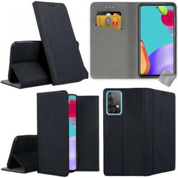 Coque 3-en-1 : Silicone, portefeuille, film protecteur pour Samsung Galaxy A52s 5G – Noir Magnet