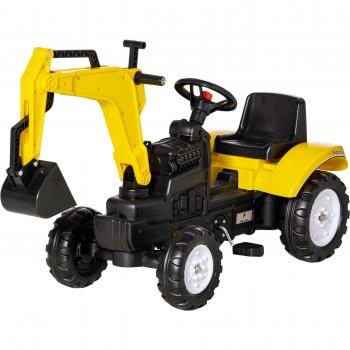 Tractor para Niños con Pedales, Carga 35kg, Medidas 107x42x71 cm, Diseño con Pala Delantera y Bocina, Amarillo
