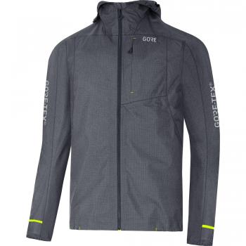 GORE Wear C5 Trail Hooded Jacket – Men's Waterproof, Terra Grey, S Size