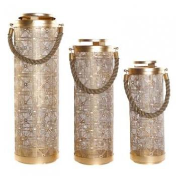 Metall-Jute Kerzenständer Set in Gold (3 Teile)