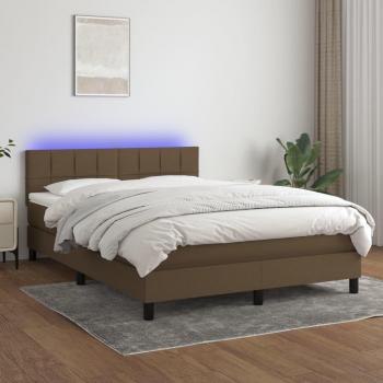 VidaXL Cama box spring colchón luces LED tela marrón oscuro 140x200cm