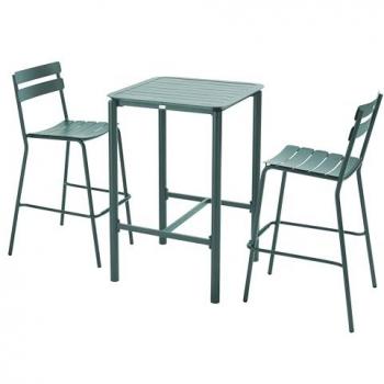 Mesa alta de terraza con 2 sillas de aluminio verde oscuro Oviala