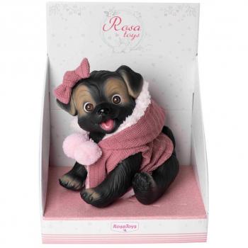 Perrito negro con chaleco coral 23 cm