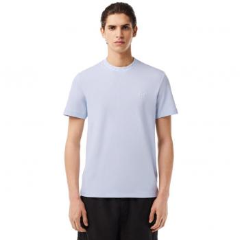 Camiseta Celeste para Hombre de Piqué Ultraligero con Cuello Jacquard y Logo Lacoste