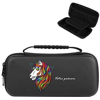 Etui Pochette Personnalisé Nintendo Switch Lite Noir Licorne Rock and Roll
