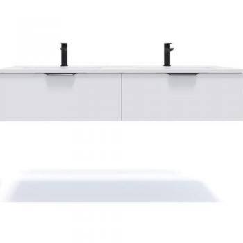 Meuble de Salle de Bain Suspendu Double Vasque 140cm avec 2 Tiroirs Blanc