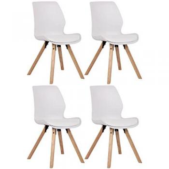 Pack Luna 4 chaises – style scandinave, assise blanche, pieds en bois