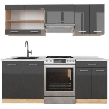 Cuisine R-Line 200 cm, Anthracite Brillant/Chêne Doré, Vicco