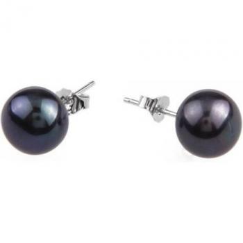 Boucles d'oreilles élégantes perles noires 9-10 mm argent 925