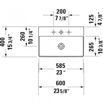 Lavabo DuraSquare 60x40 cm, avec plage de robinetterie, sans percement